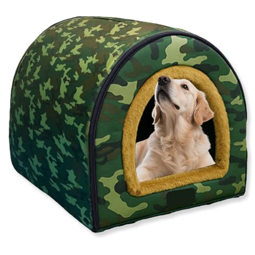 Hundebett, 2-in-1-Hundehütte, warm, waschbar, große Haustierhöhle, wasserdicht, luxuriöses Haustierhaus, abnehmbar, Anti-Angst-Hütte, Iglu-Katzenbetten für drinnen und draußen, D, 36 x 32 x 28 cm von Waigg Kii