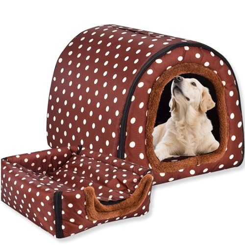 Hundebett, 2-in-1-Hundehütte, warm, waschbar, große Haustierhöhle, wasserdicht, luxuriöses Haustierhaus, abnehmbar, Anti-Angst-Hütte, Iglu-Katzenbetten für drinnen und draußen, E, 105 x 80 x 75 cm Hundebett, 2-in-1-Hundehütte, warm, waschbar, große Haustierhöhle, wasserdicht, luxuriöses Haustierhaus, abnehmbar, Anti-Angst-Hütte, Iglu-Katzenbetten für drinnen und draußen, E, 105 x 80 x 75 cm von Waigg Kii