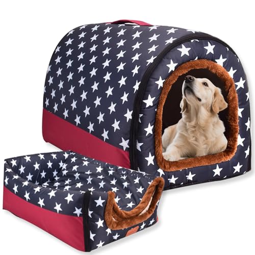 Hundebett, 2-in-1-Hundehütte, warm, waschbar, große Haustierhöhle, wasserdicht, luxuriöses Haustierhaus, abnehmbar, Anti-Angst-Hütte, Iglu-Katzenbetten für drinnen und draußen, J, 105 x 80 x 75 cm Hundebett, 2-in-1-Hundehütte, warm, waschbar, große Haustierhöhle, wasserdicht, luxuriöses Haustierhaus, abnehmbar, Anti-Angst-Hütte, Iglu-Katzenbetten für drinnen und draußen, J, 105 x 80 x 75 cm von Waigg Kii