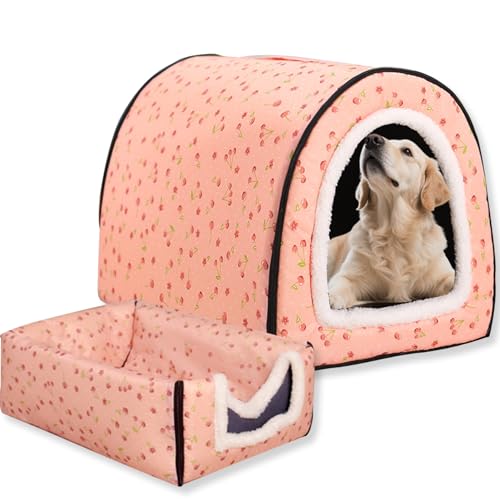 Hundebett, 2-in-1-Hundehütte, warm, waschbar, große Haustierhöhle, wasserdicht, luxuriöses Haustierhaus, abnehmbar, Anti-Angst-Hütte, Iglu-Katzenbetten für drinnen und draußen, K, 76 x 56 x 55 cm von Waigg Kii