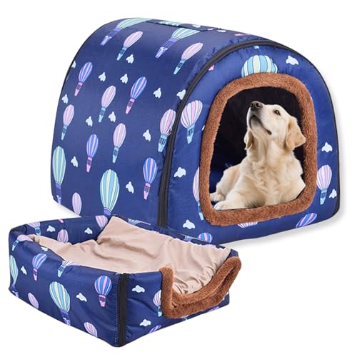 Hundebett, 2-in-1-Hundehütte, warm, waschbar, große Haustierhöhle, wasserdicht, luxuriöses Haustierhaus, abnehmbar, Anti-Angst-Hütte, Iglu-Katzenbetten für drinnen und draußen (O, 76 x 56 x 55 cm) von Waigg Kii