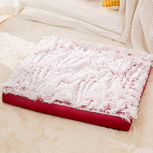 Hundebett, Hundebox-Matratze, groß, orthopädisch, Memory-Schaum, beruhigendes Haustierbett, weicher langer Plüsch, abnehmbar, waschbar, rutschfestes Hundekissen (70 x 60 x 7 cm, Rot) von Waigg Kii