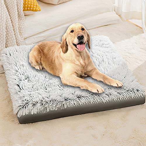 Hundebett, ultraweiche Hundematratze, flauschiger Plüsch, groß, orthopädisch, beruhigend, abnehmbar, waschbar, rutschfest, Hundekissen (45 x 35 x 5 cm, grau) von Waigg Kii