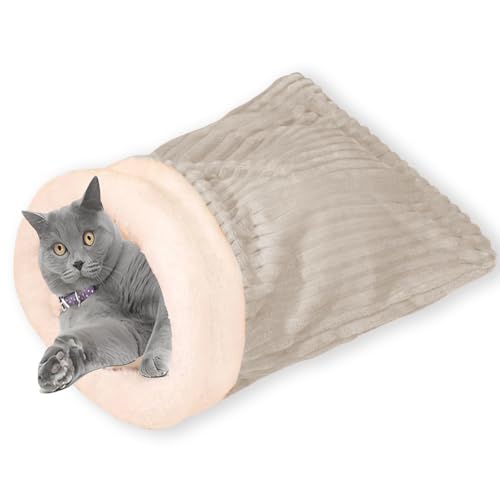 Katzen-Winterschlafsack, waschbar, weich, bequem, Katzenschlafsack für Innenkatzen, Nest, beruhigend, gemütlich, für kleine Haustiere (Grau, Größe L, 60 x 45 cm) von Waigg Kii