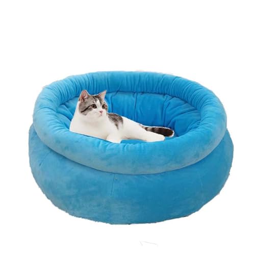 Katzenbett, Höhle, Donut, kleine Hundebetten, rundes Katzenbett für Innen, Höhle, Kätzchen, Welpen, orthopädisch, beruhigendes Katzenbett, erhöhtes Sofakissen (Blau, 40 cm) von Waigg Kii
