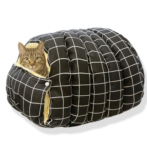 Katzenhaus für den Innenbereich, überdachtes 2-in-1-Katzenbett, luxuriöse Katzenhöhle mit herausnehmbarem, warmem Schlafkissen, Sofa, superweiches Unterschlupf, Hundebett (S-30 x 30 x 20 cm, C) von Waigg Kii