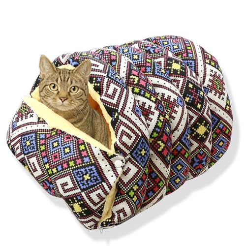 Katzenhaus für den Innenbereich, überdachtes 2-in-1-Katzenbett, luxuriöse Katzenhöhle mit herausnehmbarem, warmem Schlafkissen, Sofa, superweiches Unterschlupf, Hundebett (S-30 x 30 x 20 cm, D) von Waigg Kii