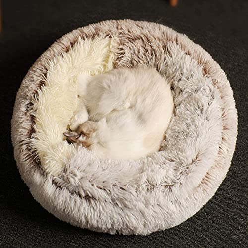 Katzenhöhle Bett Haustierzelt Kapuze Katzenbett Weicher Plüsch Donut Katzenschlafsack, Winter Warm Flauschiges Hundekissen Rutschfest Waschbar (40 cm, Plüsch-Kaffee) von Waigg Kii