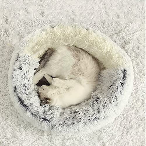 Katzenhöhle Bett Haustierzelt mit Kapuze, weicher Plüsch-Donut-Katzenschlafsack, Winter, warm, flauschig, rutschfest, waschbar (35 cm, Plüschgrau) von Waigg Kii