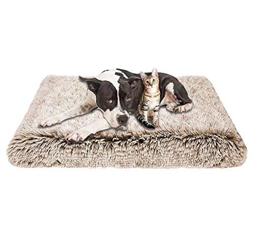 Memory-Schaumstoff-Hundebett, groß, orthopädisch, weich, Plüsch, Hundebett, flauschig, beruhigend, rutschfest, waschbar (120 x 80 x 7 cm, Braun) von Waigg Kii