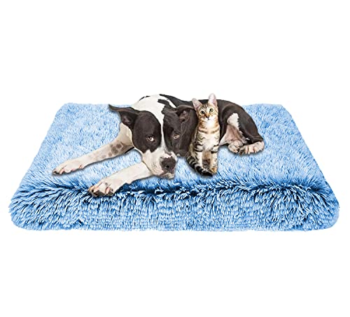 Memory-Schaumstoff-Hundebett, groß, orthopädisch, weich, Plüsch, Hundebett, flauschig, beruhigend, rutschfest, waschbar (120 x 80 x 7 cm, blau) von Waigg Kii