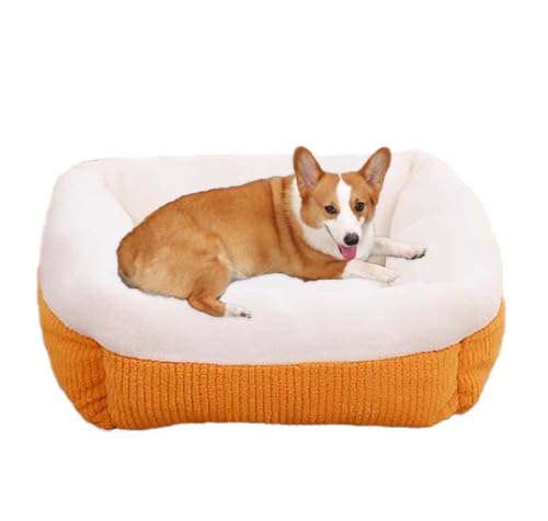 Orthopädisches Hundebett, waschbar, rechteckig, weich, beruhigendes Sofa für mittelgroße und kleine Hunde, Katzen, rutschfest, Gelb, 55 x 55 x 20 cm von Waigg Kii