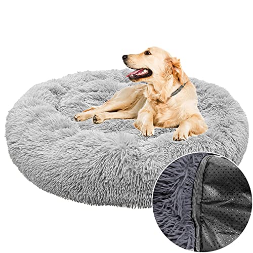 Plüsch-Hundebett, Donut, rund, weich, kuschelig, flauschiges Kissen, Haustierbetten für große, mittelgroße und kleine Hunde, Katzen, waschbar (110 cm, grau) von Waigg Kii