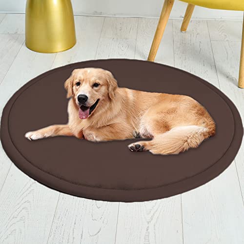 Roung Hundebettmatte, weiches Korallen-Samt, große Haustier-Schlafmatte, warmer Bodenteppich, rutschfester Teppich für Wohnzimmer, Schlafzimmer (rund, 100 cm, Kaffee) von Waigg Kii