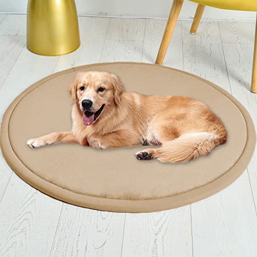 Roung Hundebettmatte, weiches Korallen-Samt, große Haustier-Schlafmatte, warmer Bodenteppich, rutschfester Teppich für Wohnzimmer, Schlafzimmer (rund, 100 cm, beige) von Waigg Kii