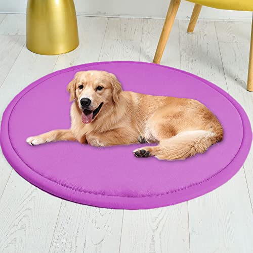 Roung Hundebettmatte, weiches Korallen-Samt, große Haustier-Schlafmatte, warmer Bodenteppich, rutschfester Teppich für Wohnzimmer, Schlafzimmer (rund, 100 cm, lila) von Waigg Kii