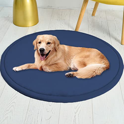 Roung Hundebettmatte, weiches Korallen-Samt, große Haustier-Schlafmatte, warmer Bodenteppich, rutschfester Teppich für Wohnzimmer, Schlafzimmer (rund, 100 cm, marineblau) von Waigg Kii