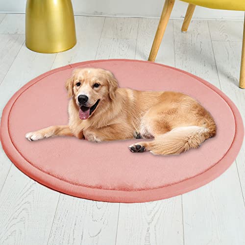 Roung Hundebettmatte, weiches Korallen-Samt, große Haustier-Schlafmatte, warmer Bodenteppich, rutschfester Teppich für Wohnzimmer, Schlafzimmer (rund, 110 cm, Rosa) von Waigg Kii