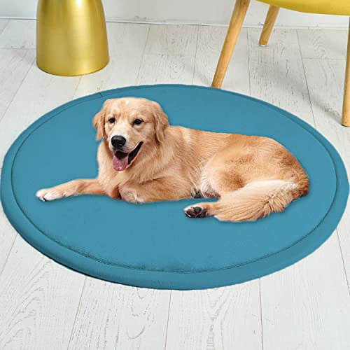 Roung Hundebettmatte, weiches Korallen-Samt, große Haustier-Schlafmatte, warmer Bodenteppich, rutschfester Teppich für Wohnzimmer, Schlafzimmer (rund, 110 cm, blau) von Waigg Kii