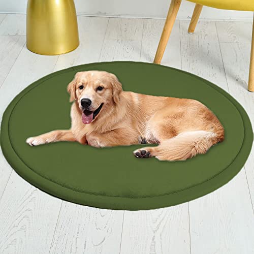 Roung Hundebettmatte, weiches Korallen-Samt, große Haustier-Schlafmatte, warmer Bodenteppich, rutschfester Teppich für Wohnzimmer, Schlafzimmer (rund, 110 cm, dunkelgrün) von Waigg Kii