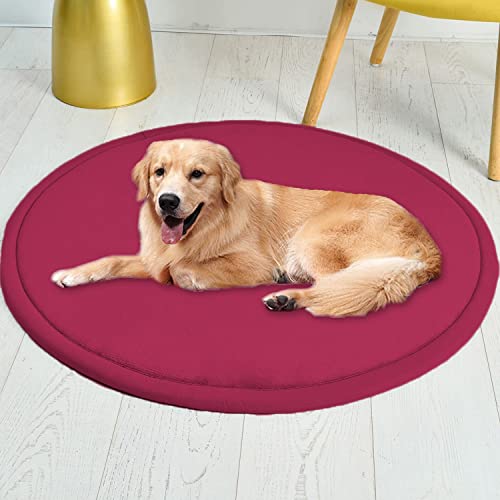 Roung Hundebettmatte, weiches Korallen-Samt, große Haustier-Schlafmatte, warmer Bodenteppich, rutschfester Teppich für Wohnzimmer, Schlafzimmer (rund, 110 cm, rot) von Waigg Kii