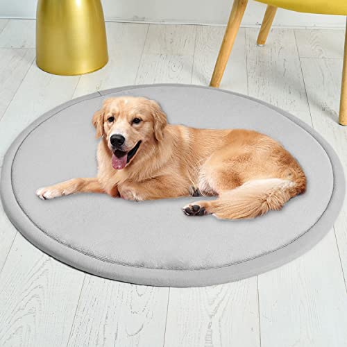 Roung Hundebettmatte, weiches Korallen-Samt, große Haustier-Schlafmatte, warmer Bodenteppich, rutschfester Teppich für Wohnzimmer, Schlafzimmer (rund, 120 cm, grau) von Waigg Kii