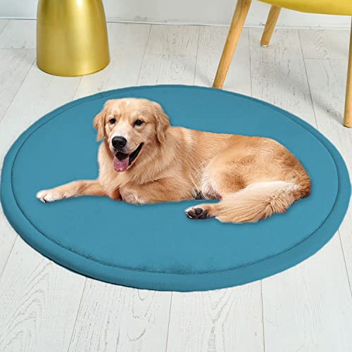 Roung Hundebettmatte, weiches Korallen-Samt, große Haustier-Schlafmatte, warmer Bodenteppich, rutschfester Teppich für Wohnzimmer, Schlafzimmer (rund, 150 cm, blau) von Waigg Kii