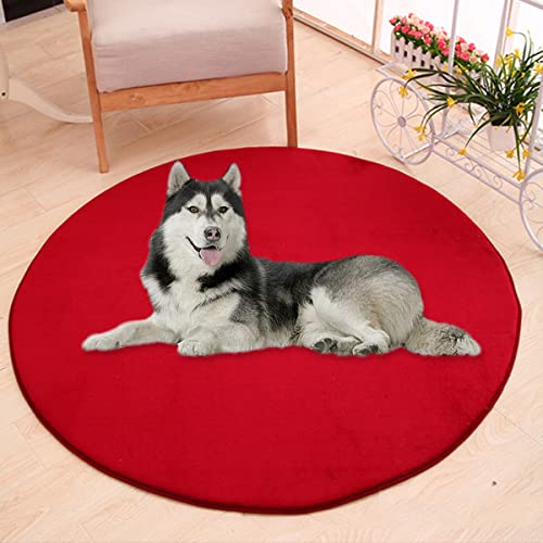 Waigg Kii Große Hundebettmatte, Korallen-Samt, weich, rund, Teppich, Haustiermatte, Anti-Angst-Hundematratze für kleine, mittelgroße und große Katzen und Hunde (130 cm, rot) von Waigg Kii