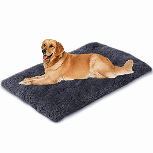 Waigg Kii Hundebett-Matratze, flauschig, beruhigend, für Hunde und Katzen, Plüsch-Kunstfell, extragroß, waschbar, für große und mittelgroße Hunde (100 x 70 x 10 cm, dunkelgrau) von Waigg Kii