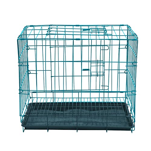 Waigg Kii Hundekäfig, Welpenkiste, faltbar, für kleine Hunde, mit Kunststoffwanne für kleine Haustiere, Katzen, Hunde, Kätzchen, für drinnen und draußen (M 50 x 36 x 42 cm, blau) von Waigg Kii