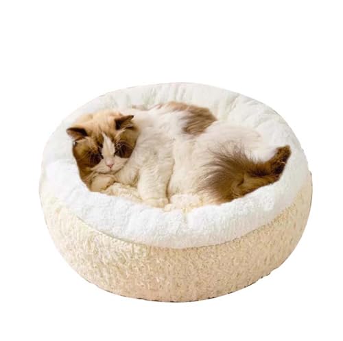 Waigg Kii Katzenbett, Donut-Hundebett, rund, pelziges Kätzchenbett, Hundesofa, erhöht, orthopädisch, beruhigendes Katzenbett, Kissen für Innenkatzen, Welpen, Hunde (Beige, 40 cm) von Waigg Kii