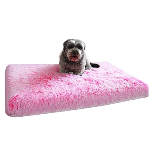 Waigg Kii Memory-Foam-Matratze für Hundekäfige, groß, orthopädisch, beruhigend, weiches flauschiges Kunstfell, Schlafkissen für kleine, mittelgroße und große Hunde (XXL, Pink) von Waigg Kii