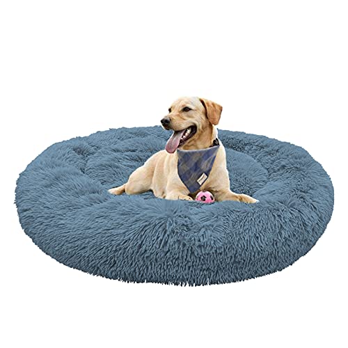 Waigg Kii Plüsch-Donut-Hundebett, weiches Haustierbett, Hundebett, Kissen, rundes großes Hundebett XL, Haustierbett für große, mittelgroße und kleine Hunde und Katzen (120 x 120 cm, blau) von Waigg Kii