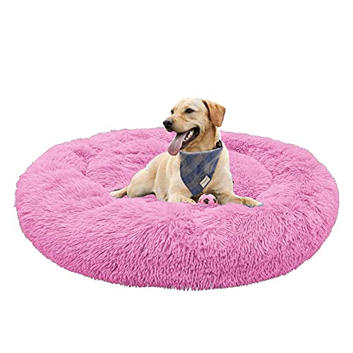 Waigg Kii Plüsch-Donut-Hundebett, weiches Haustierbett, Hundebett, Kissen, rundes großes Hundebett XL, Haustierbett für große, mittelgroße und kleine Hunde und Katzen (130 x 130 cm, rosa) von Waigg Kii