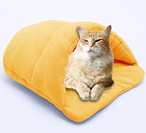 Warmes kleines Hundebett, waschbar, gepolstert, für mittelgroße Hunde und Katzen, Hausschuhform, gemütlich, weiches Kissen, leicht, tragbar, Gelb, XS - 38 x 28 cm von Waigg Kii