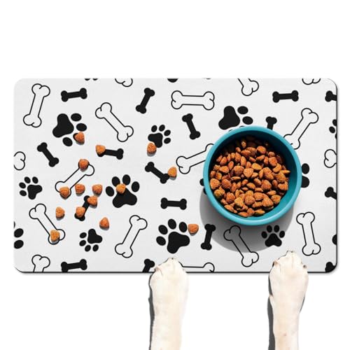 Hunde-Füttermatte für Böden, saugfähig, Hundefuttermatte für Futter und Wasser – schnell trocknende Hundenapf-Matten, Haustier-Futtermatten, Bodenbeläge, Hunde- und Katzen-Tischset, schwarz-weiß, Hunde-Füttermatte für Böden, saugfähig, Hundefuttermatte für Futter und Wasser – schnell trocknende Hundenapf-Matten, Haustier-Futtermatten, Bodenbeläge, Hunde- und Katzen-Tischset, schwarz-weiß, von Wakasui