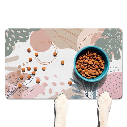 Hunde-Futternapf-Matte für Böden, saugfähig, Boho-Hundematte für Futter und Wasser, schnell trocknend, Haustiernapf-Matte, Bodenmatte, rutschfest, wasserdicht, tropische Blätter, für Hunde und Katzen, Hunde-Futternapf-Matte für Böden, saugfähig, Boho-Hundematte für Futter und Wasser, schnell trocknend, Haustiernapf-Matte, Bodenmatte, rutschfest, wasserdicht, tropische Blätter, für Hunde und Katzen, von Wakasui