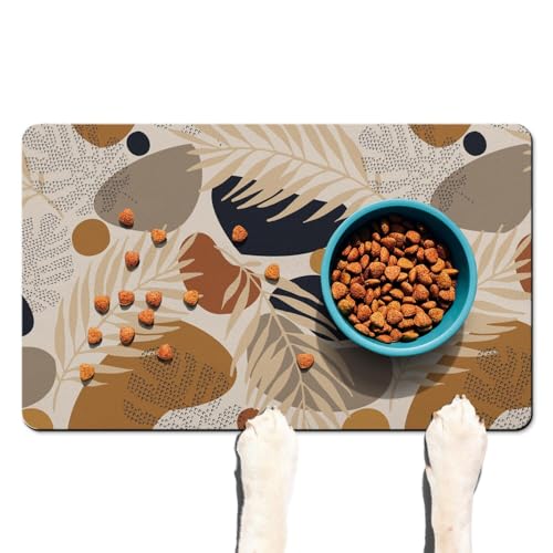 Hunde-Futternapf-Matte für Böden, saugfähig, Boho-Hundematte für Futter und Wasser, schnell trocknend, tropische Blätter, Haustierfuttermatte, Böden, rutschfest, wasserdicht, für Hunde und Katzen, Hunde-Futternapf-Matte für Böden, saugfähig, Boho-Hundematte für Futter und Wasser, schnell trocknend, tropische Blätter, Haustierfuttermatte, Böden, rutschfest, wasserdicht, für Hunde und Katzen, von Wakasui