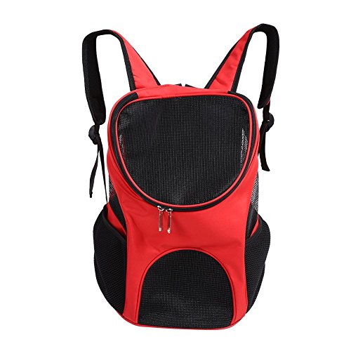 Haustierrucksack, Faltbarer Rucksack für Tiere, multifunktionale Reisetasche, faltbar und atmungsaktiv, Design mit doppeltem Reißverschluss, Größe: ca. 25 x 30 x 35 cm (rot) von Wakects