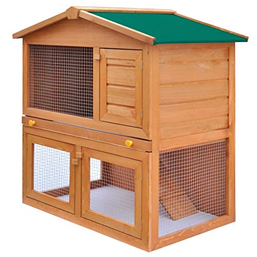Kaninchenkäfig im Freien, Kaninchenkäfig mit 3 Türen, Hühnerstall aus Holz, Häuschen für kleine Haustiere, 93 x 60 x 97 cm von Wakects