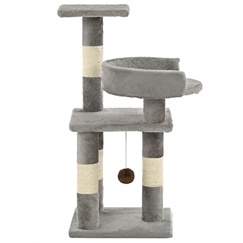 Katzenbaum-Turm für Katzen, Durchmesser des Pfostens von 5 cm, 30 x 30 x 65 cm, grauer Katzenkratzbaum zum Entspannen Scratch von Wakects