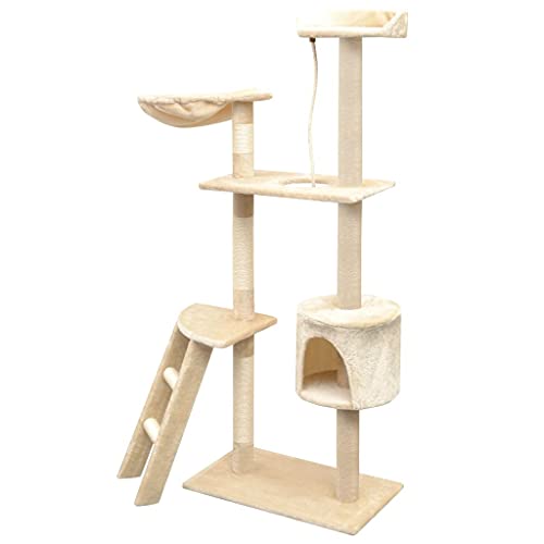Kratzbaum für Katzen, Erwachsene und Kätzchen, aus Holz, mit Plattformen für Haus, Hängematte und Sisalpfosten, 97 x 40 x 150 cm, Beige von Wakects
