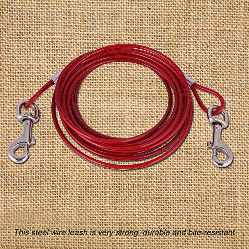 Wakects Langes Stahldraht-Hundeleine-im Freien Kampierendes Picknick-Starkes Haustier-Sicherheits-Kabel-Seil 5mm*5m (Rot) von Wakects