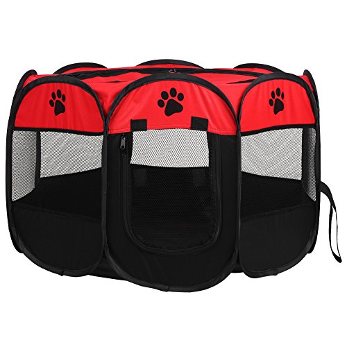 Wakects Hunde-Zelt mit Reißverschluss-Türen für den Innen- und Außenbereich (rot) von Wakects