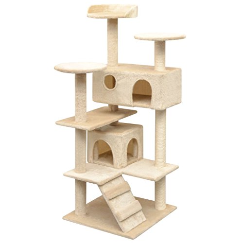 Wakects Kratzbaum für Katzen, Erwachsene und Kätzchen, aus Holz, mit weichen Plattformen für Treppen und Sisalpfosten, 67 x 67 x 125 cm, Beige von Wakects