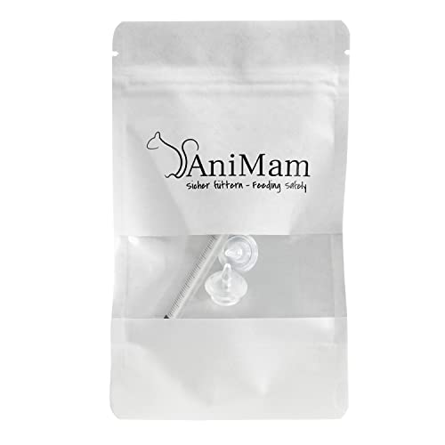 10 AniMam Midi + 3ml Futter-Medikament-Spritze, Aufzucht-Nippel mit Futter-Spritze für kleine bis mittlere Säugetiere, wie Kitten, Degus, Chinchillas, Eichhörnchen und weitere Wildtiere von Waldkobolde