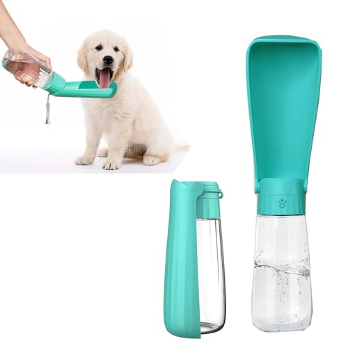 Klappbare Hunde Trinkflasche für Unterwegs - 550ml Tragbare Wasserflasche für Haustiere, Ideal für Outdoor, Spaziergänge, Wandern und Reisen (Blau) von Waldspring