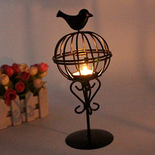 Käfig-Kerzenständer, Ausgehöhlter Kerzenständer, Kerzenhalter, Einzigartiger Vogelkäfig, Eisen-Kerzenhalter, Kerzenständer, Dekoration, Heimdekoration, Ornament (Black) von Walfront