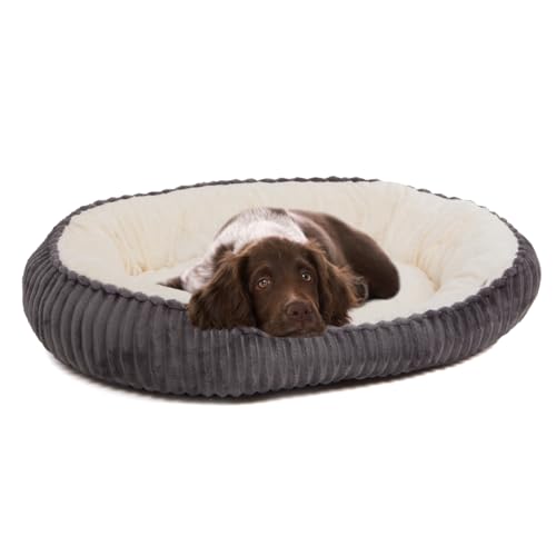 Wallace & Jones | Hundebett mittelgroße Hunde | Cameron - Hundekorb oval flauschig | Hundekorb rutschfest | anthrazit-beige | Größe M | ca. 75 x 55 x 20 cm von Wallace & Jones