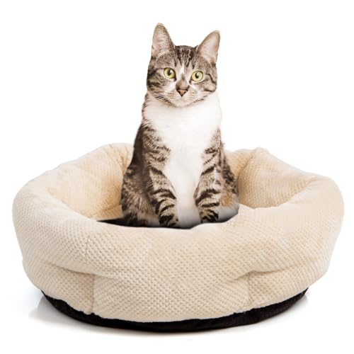 Wallace & Jones | Katzenbett beige Cloey - gemütliches Katzenkörbchen kleine und große Katzen | stylische sechseckige Form, rutschfest | Größe S | ca. 50 x 50 x 15 cm von Wallace & Jones